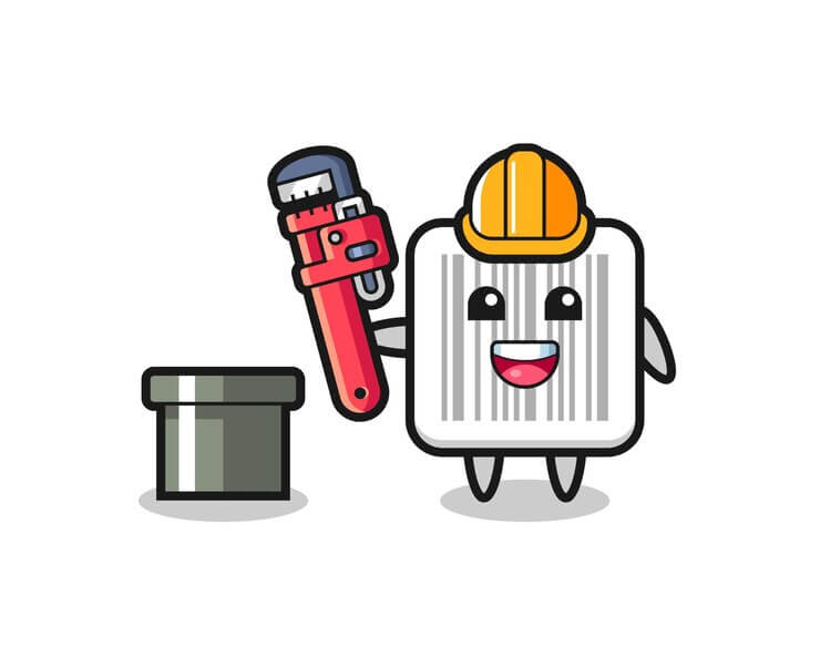Character illustration of barcode as a plumber