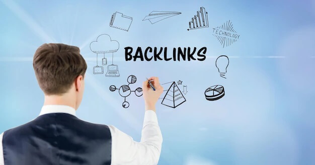 Rear view of businessman drawing backlinks icons