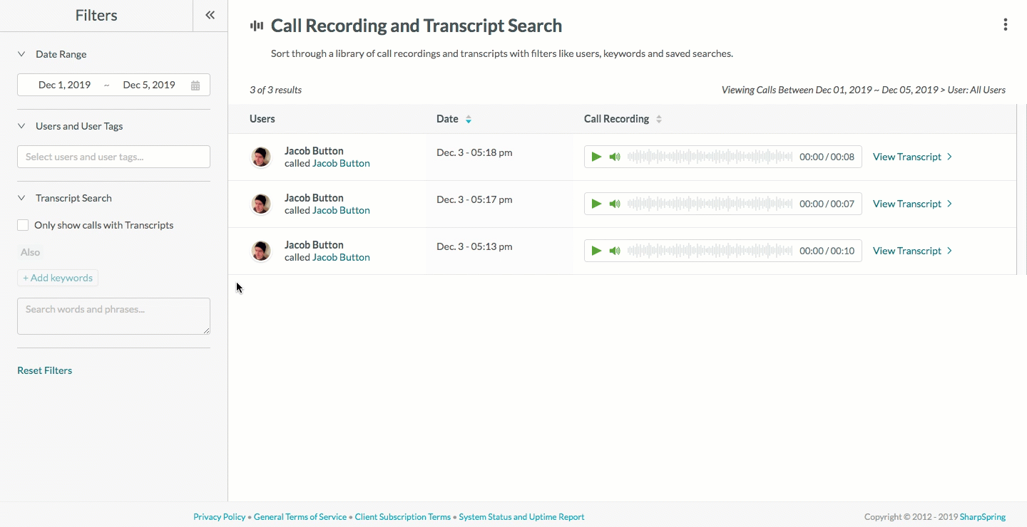 Reviewing call recordings