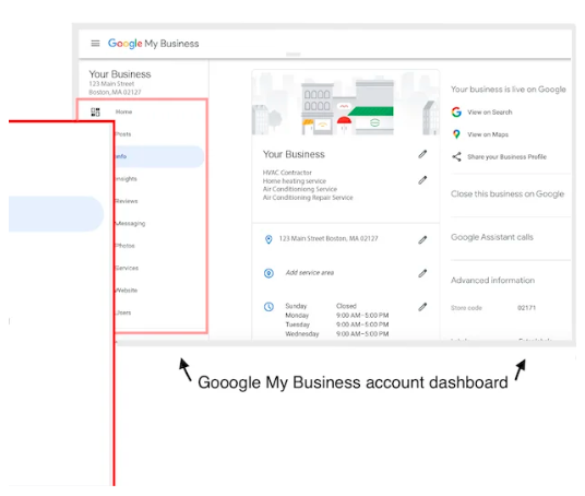 Google My Business account dashboard 